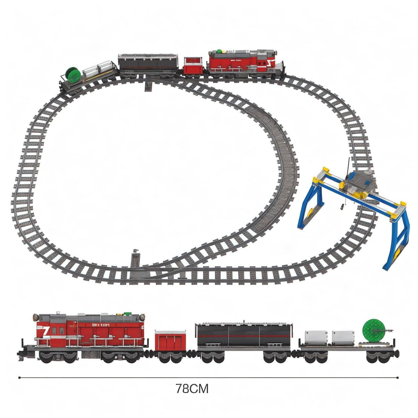 General Jim's Red Diesel Cargo Train Building Blocks Set - 1000+ Pieces, Automatic Running System, Multi-colored, Model 689585219054