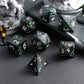 Glitter Green DND Metal Dice, DNDND 7 PCS Flower Metallic DND Dice Set with Grogeous Gift Case for Dungeons and Dragon Tabletop