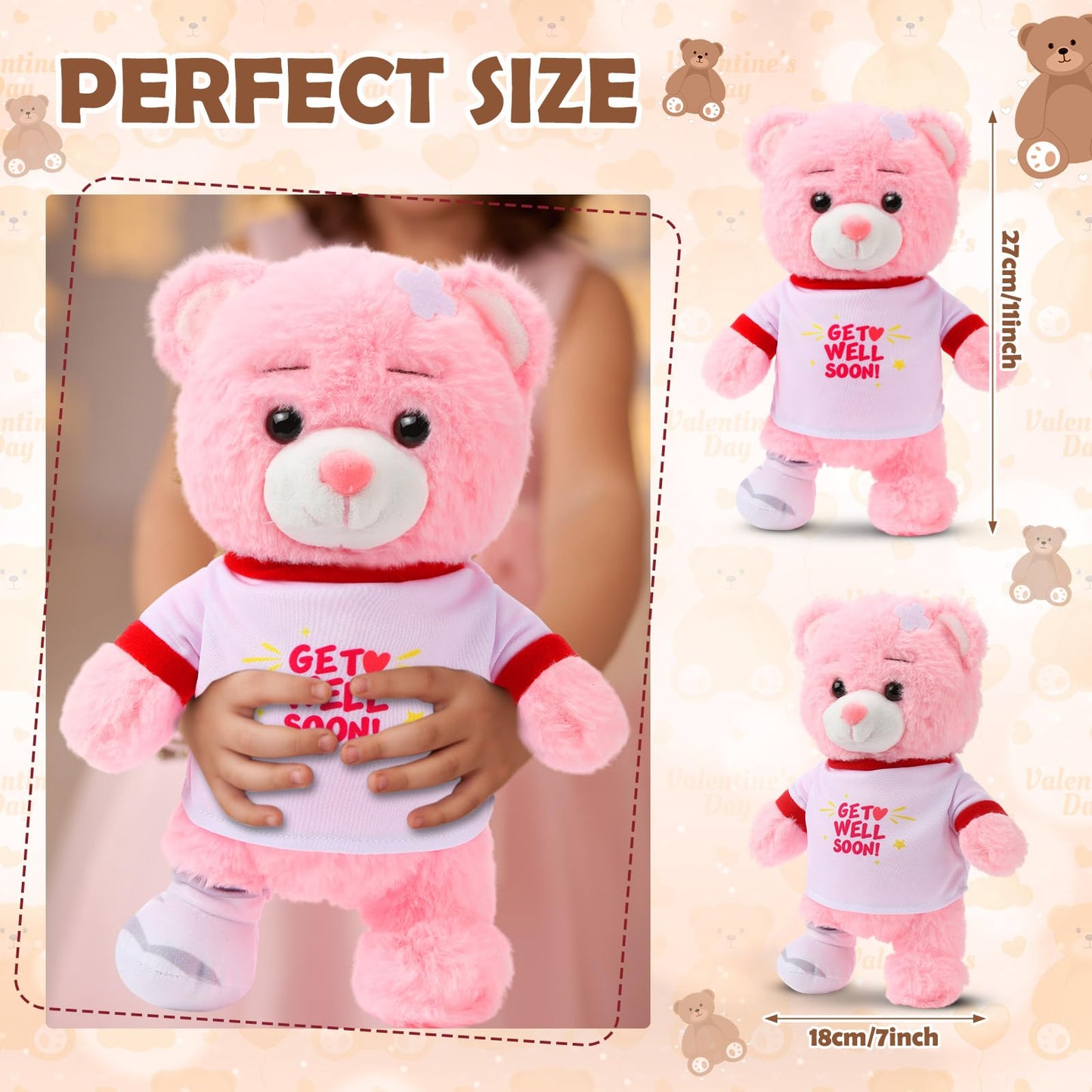 Deekin Get Well Soon Gifts for Kids Injured Recovery Bear Stuffed Animal Gifts Bear for Kids mature-themed with Broken Arm After Surgery Soft Bandage Plush 10 Inches (Pink Leg Injury)