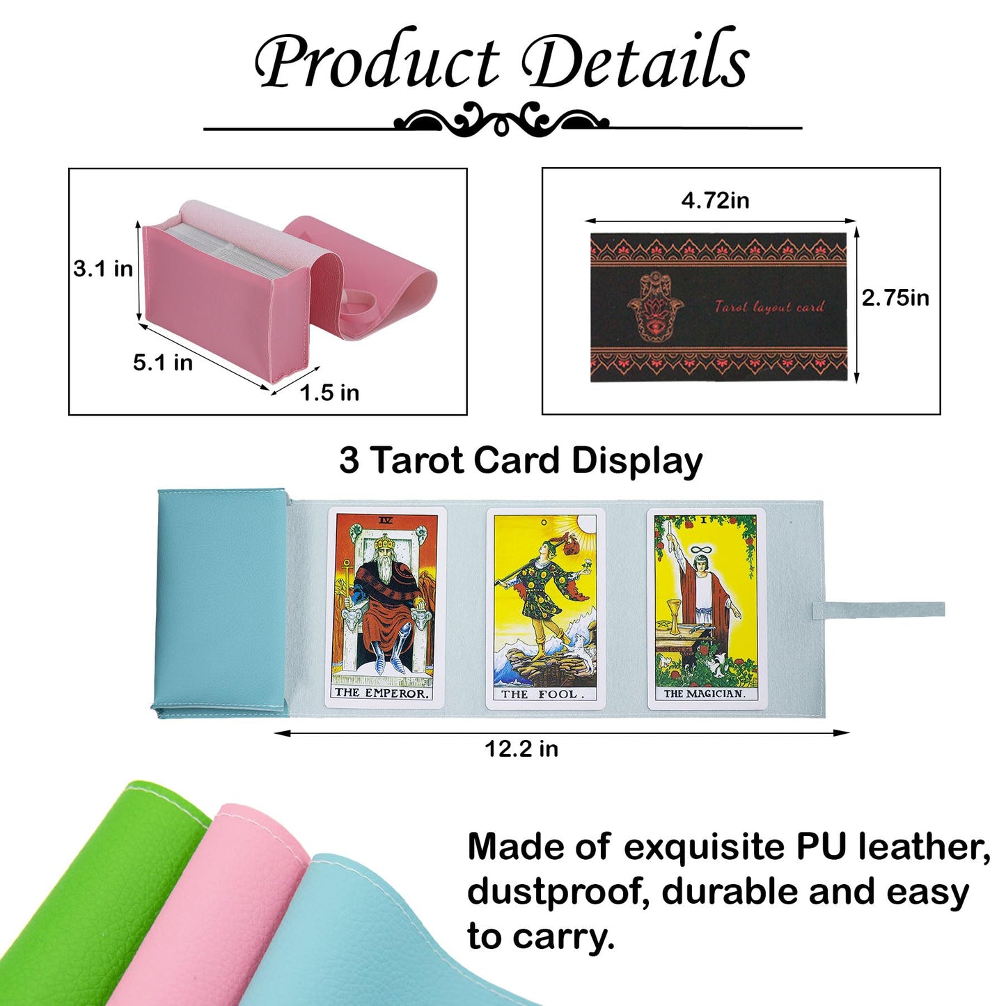 Knana 3Pcs Tarot Card Holder Leather Tarot Card Bags Tarot Card Pouches Tarot Accessories For Tarot Cards And Oracle Decks (Pink,Green,Blue)