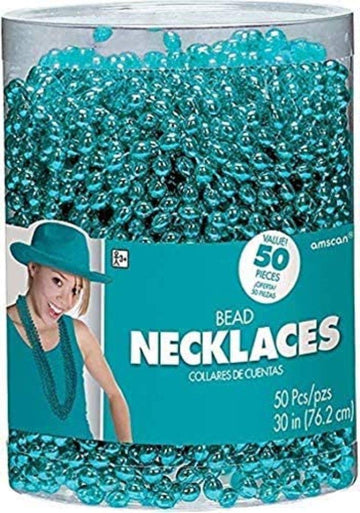 Vibrant Turquoise Bead Plastic Necklaces (30'') - Pack of 50 - Perfect for Events, Fashion & DIY