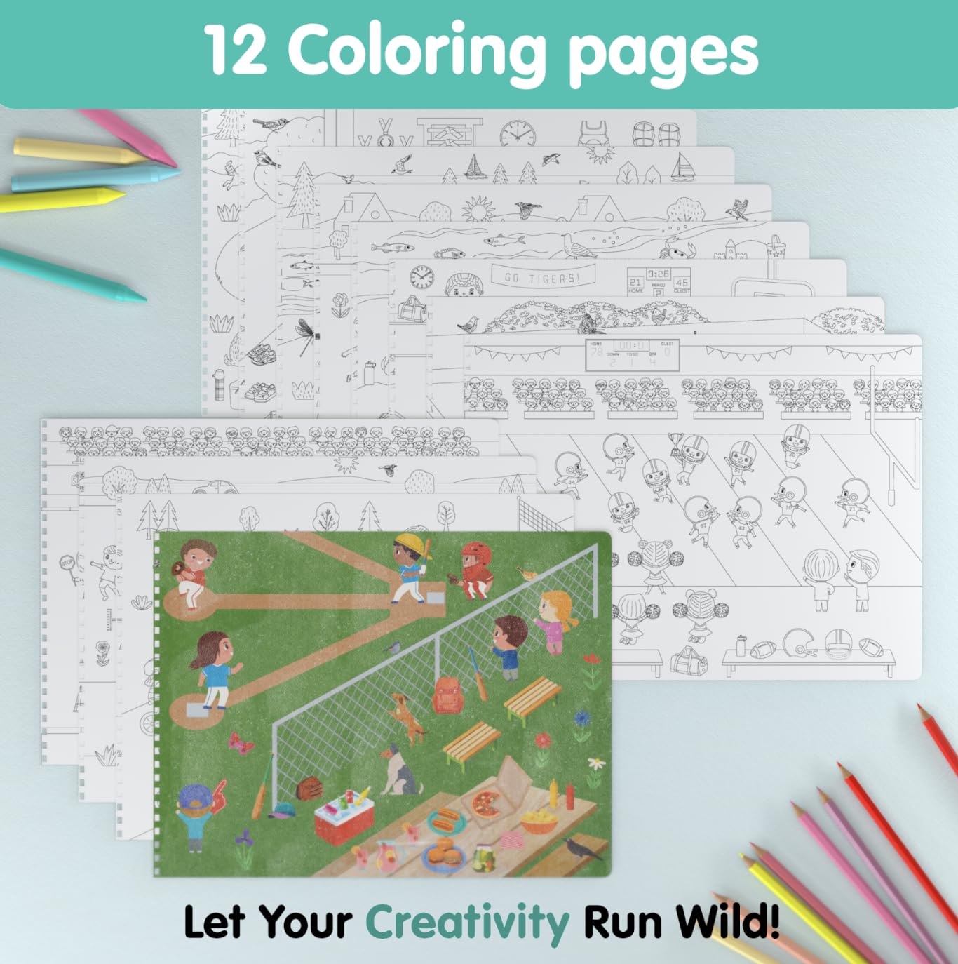 CUPKIN Sticker Book for Kids - 500+ Sports Stickers, 12 Coloring Pages, Fun Activity for Ages 4-10, Travel-Friendly
