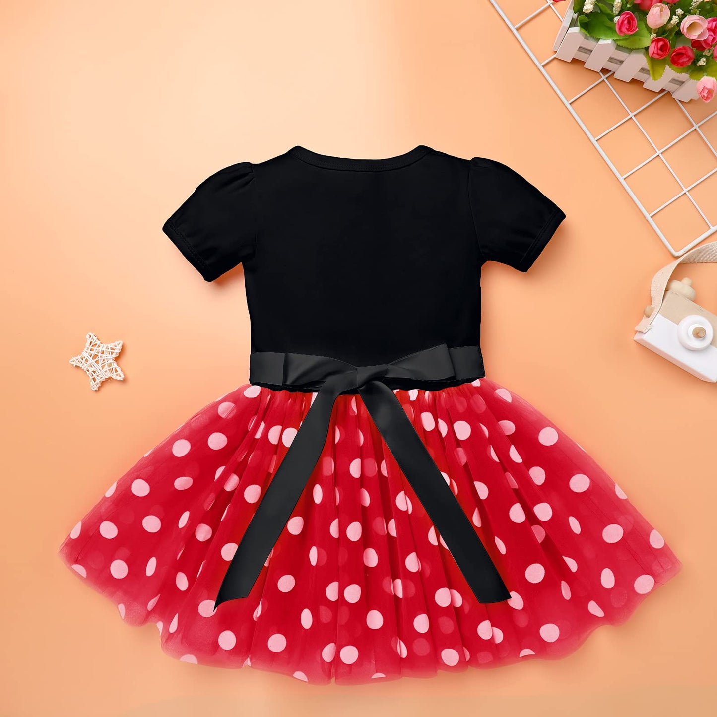 IMEKIS Mouse 4th Birthday Outfit Baby Girls Dress Polka Dots Mini Tutu Headband Four Years Old Cake Smash Photo Shoot Kids Fourt