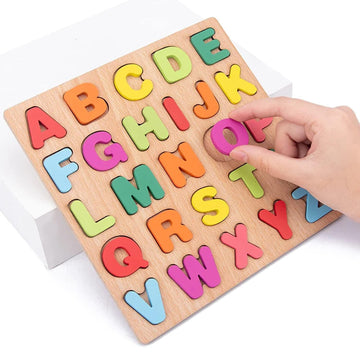 Wooden Alphabet ABC Shapes Puzzles for Kids | ABC Puzzle Board for Toddlers | Preschool Educational Learning Letter Toys, Montes