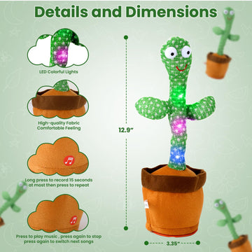 Oeofuzep Usb Charging Singing Talking Cactus Baby Toy With 120 English Songs, Singing Mimicking Talking Cactus Toy Mimics Back,