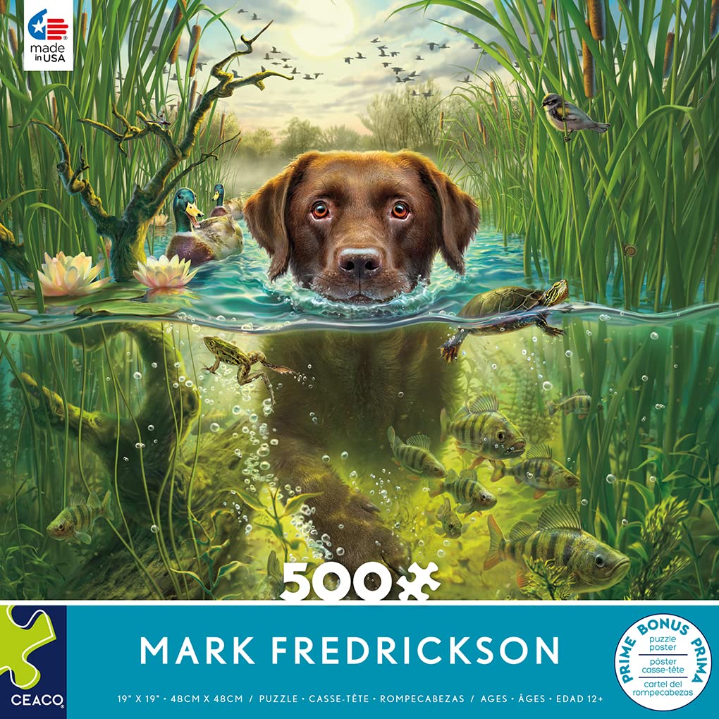 Ceaco 500 Piece Jigsaw Puzzle - Mark Fredrickson Chocolate Lab - Brown Cardboard Model 2402-9