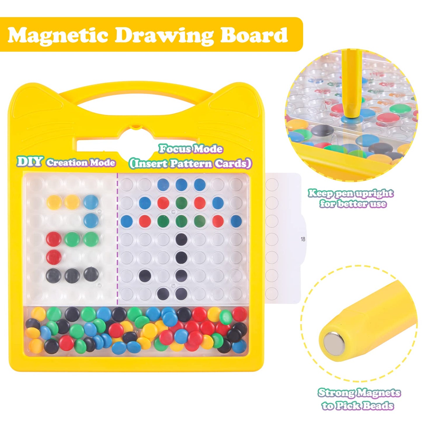 Magnetic Drawing Board For Kids, Toddler Magnet Doodle Board With 2 Pens, Magnetic Dot Art, Fine Motor Skills Toys, Airplane Travel Essentials Toys For Boys Girls (Yellow Cat)