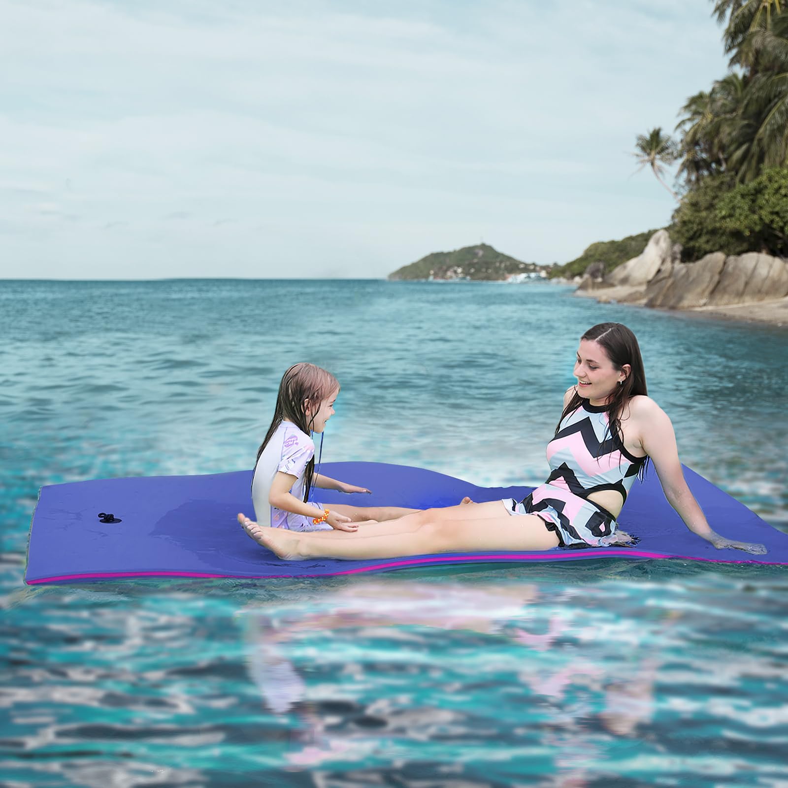 Warmounts Floating Water Mat, 8' X 4' Lily Pad Floating Mat, 3-Layer Tear-Resistant Xpe Foam Water Mat With A 16.4'' Bungee Teth
