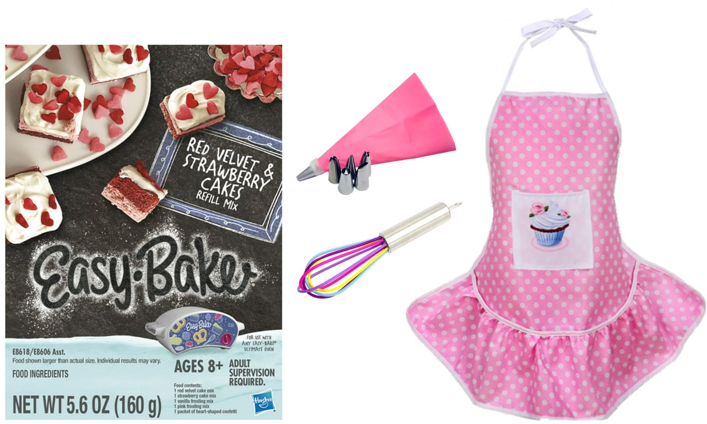 Easy Bake Oven / Pan/ Pan Tool/ Red Velvet Cupcakes Refill / Pink Kid-Sized Apron / Rainbow Whisk / Pink Frosting Piping Bag (7