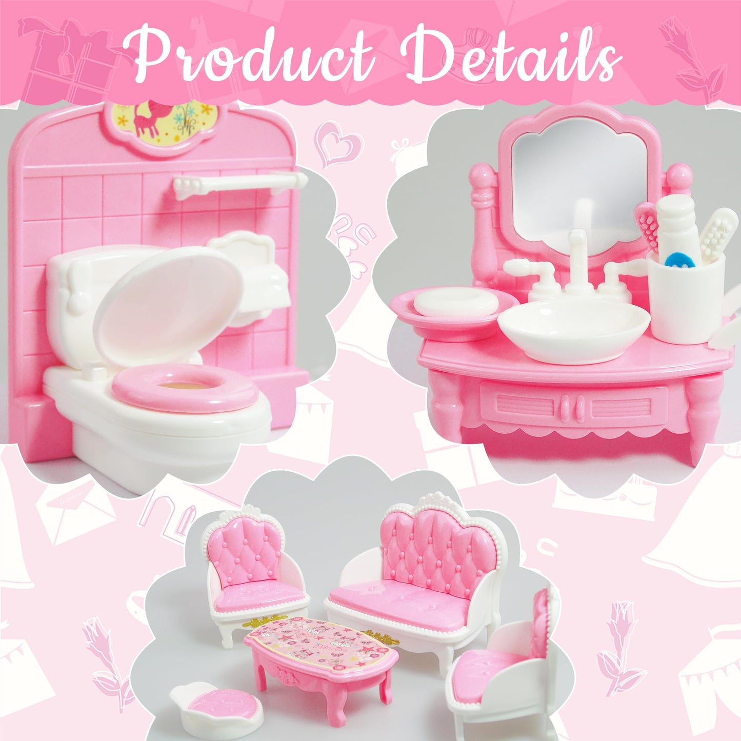 20 Pieces Doll House Furniture And Accessories Set Dollhouse Furniture Set Mini Dollhouse Furniture 1 12 Scale Bedroom Living Room Bathroom Furniture Accessories