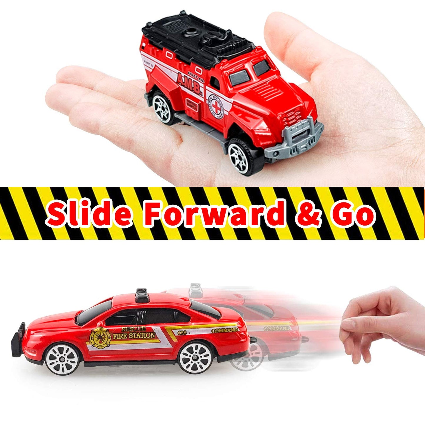 Diecast Fire Rescue Truck Vehicle Set, Alloy Metal Fire Truck Model Car Toys, Realistic Mini Rescue Emergency Fire Truck Car Toy