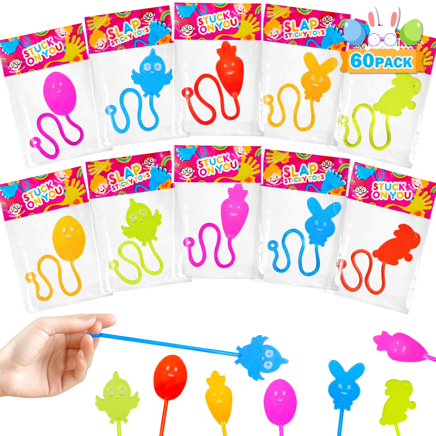 60 Pack Easter Eggs Basket Stuffers Party Favors Supplies for Kids, Bulk Easter Sticky Hands Toys Gifts for Toddlers,Non Candy G