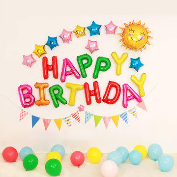 16 Inch Colorful Rainbow Happy Birthday Balloons Banner, Aluminum Foil Letters Multicolor Happy Birthday Balloon For Birthday De