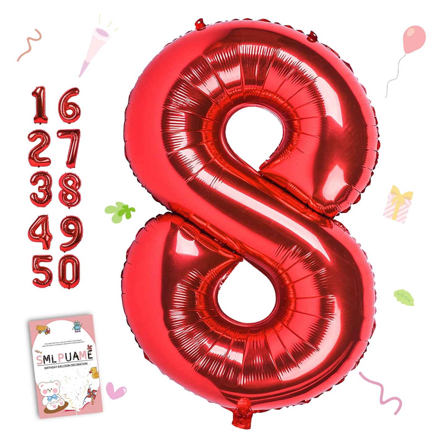 Smlpuame 40 Inch Number Balloon 0-9 Red Large Number 8 Balloons,Digital Balloons For Birthday Party Celebration Decorations Supp