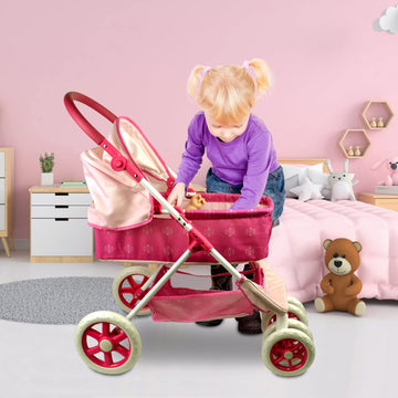 Anivia Dolls Pram, Doll Pushchair, 2 In 1 Stroller Dolls Pushchair & Pram Toys Gift For Kids, Suitable Dolls Up To 18 Inch - Purple