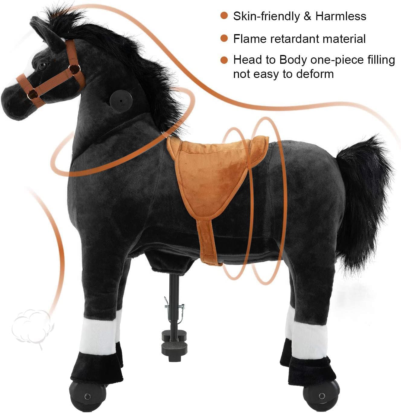 Pipleo Ride on Horse for Kids  (41.33'' Height) Horse Ride on Toy  Riding Horse Rider Mechanical Walking Action Plush Animal for 7 Years Old to mature-themed  No Battery or Electricity  Max Load 187 LBS - BK