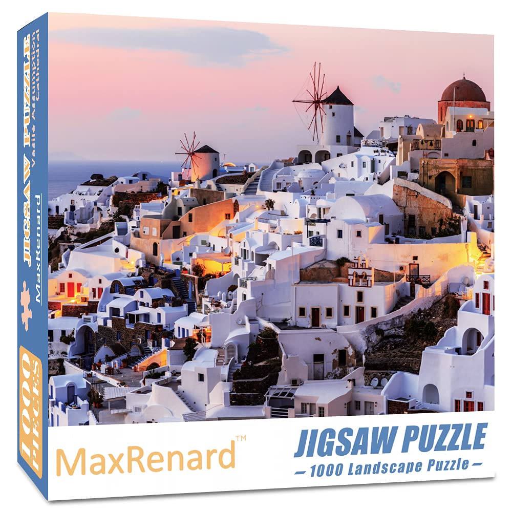 MaxRenard Game Jigsaw Puzzle 1000 Pieces for mature-themed Landscape Santorini Pieces Fit Together Perfectly Challenge Family Toy