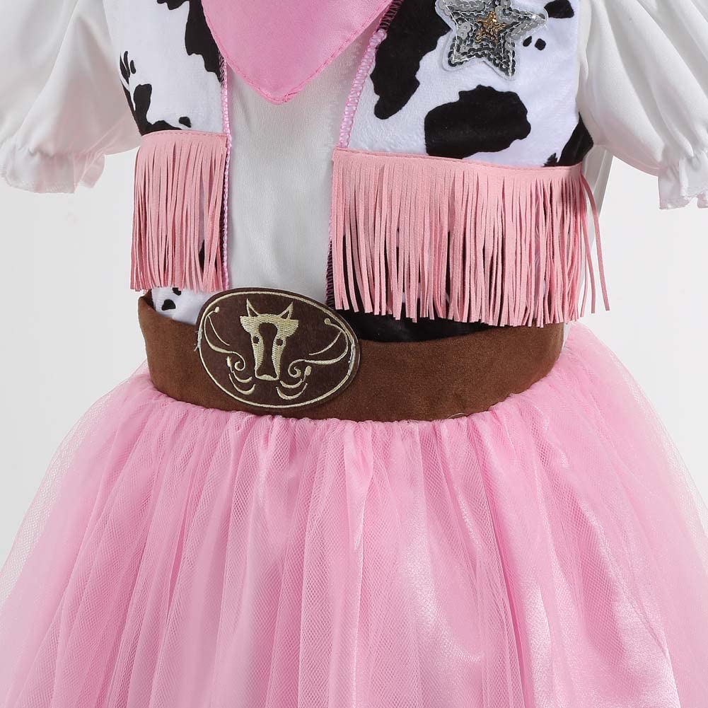 Lmyove Cowgirl Halloween Costume For Girls, Role Play Party Dress Up Outfit For Kids (Large, Pink & White)