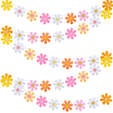 Set Of 5 Daisy Groovy Banner Boho Daisy Paper Garlands Hippie Party Banners Decor Colorful Daisy Flower Banners For Baby Shower