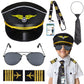 Keymall Kids Pilot Costume Accessories Set With Aviator Hat Sunglasses Tie Pin for Aviation Halloween Dress Up