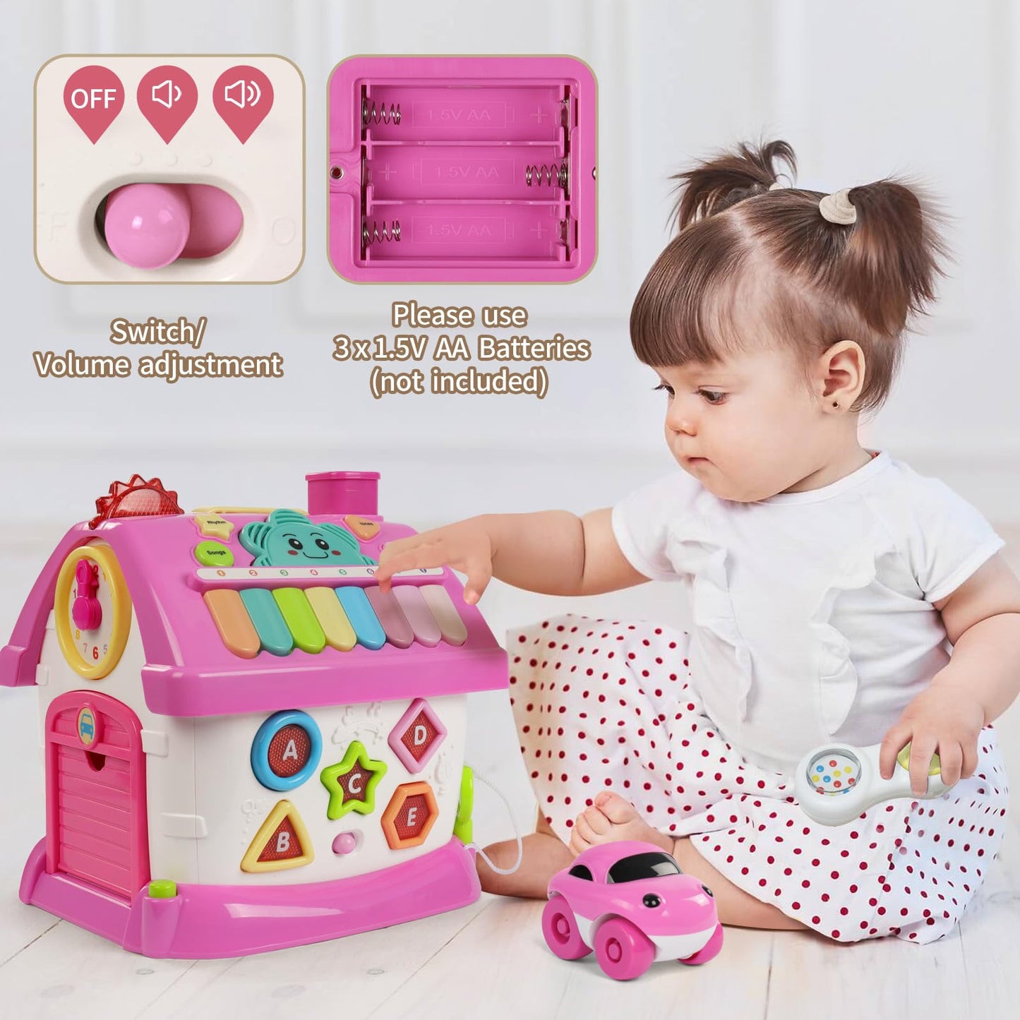Wdebay Multifunctional Learning Toy House&Activity Cube, Montessori Toys For 1 Year Old Girl Gift For First Birthday, One Year O