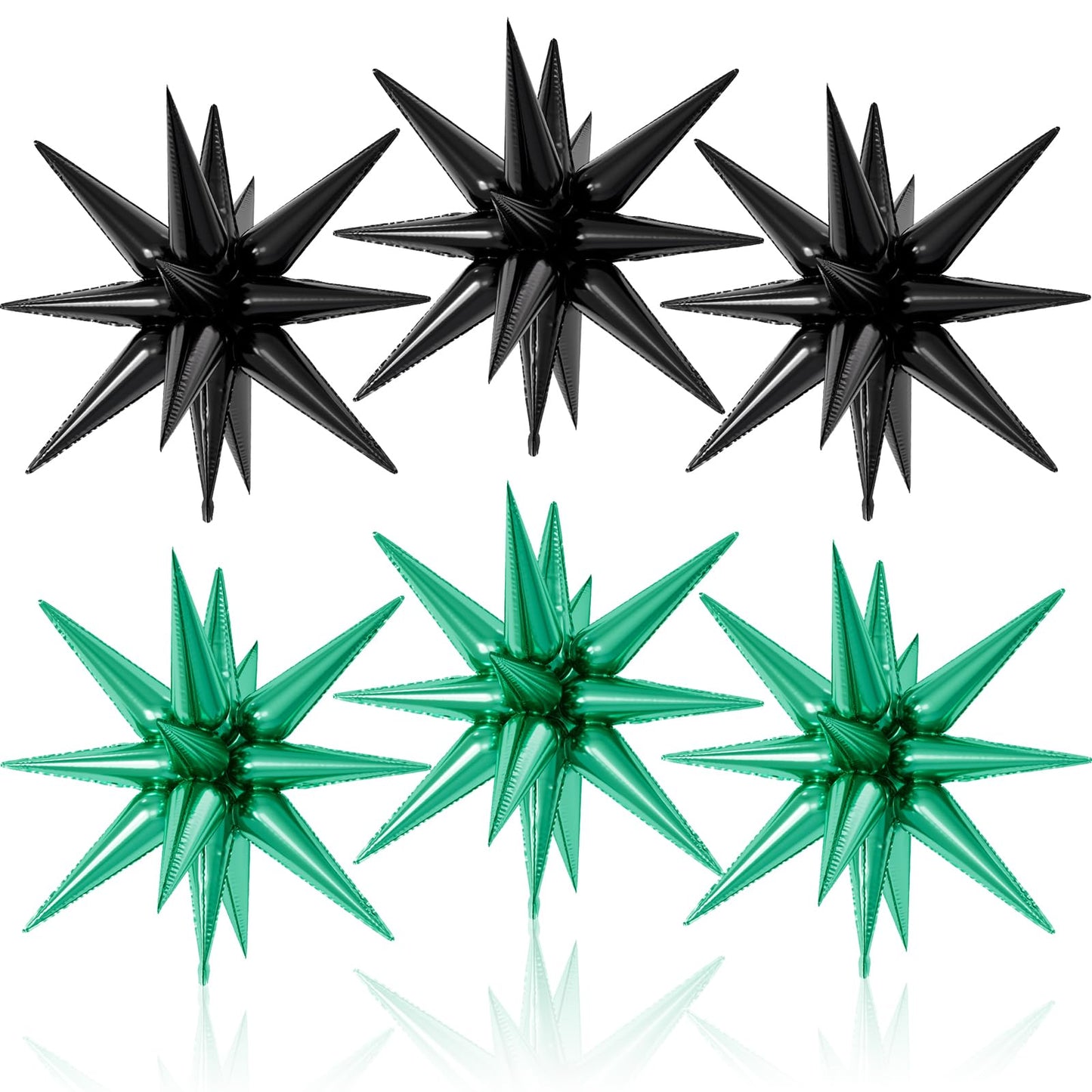 6PCS Star Balloons, 22Inch Large Black Green Star Balloon Explosion Foil Balloons Cone Spike Balloon for Birthday Graduation Wed