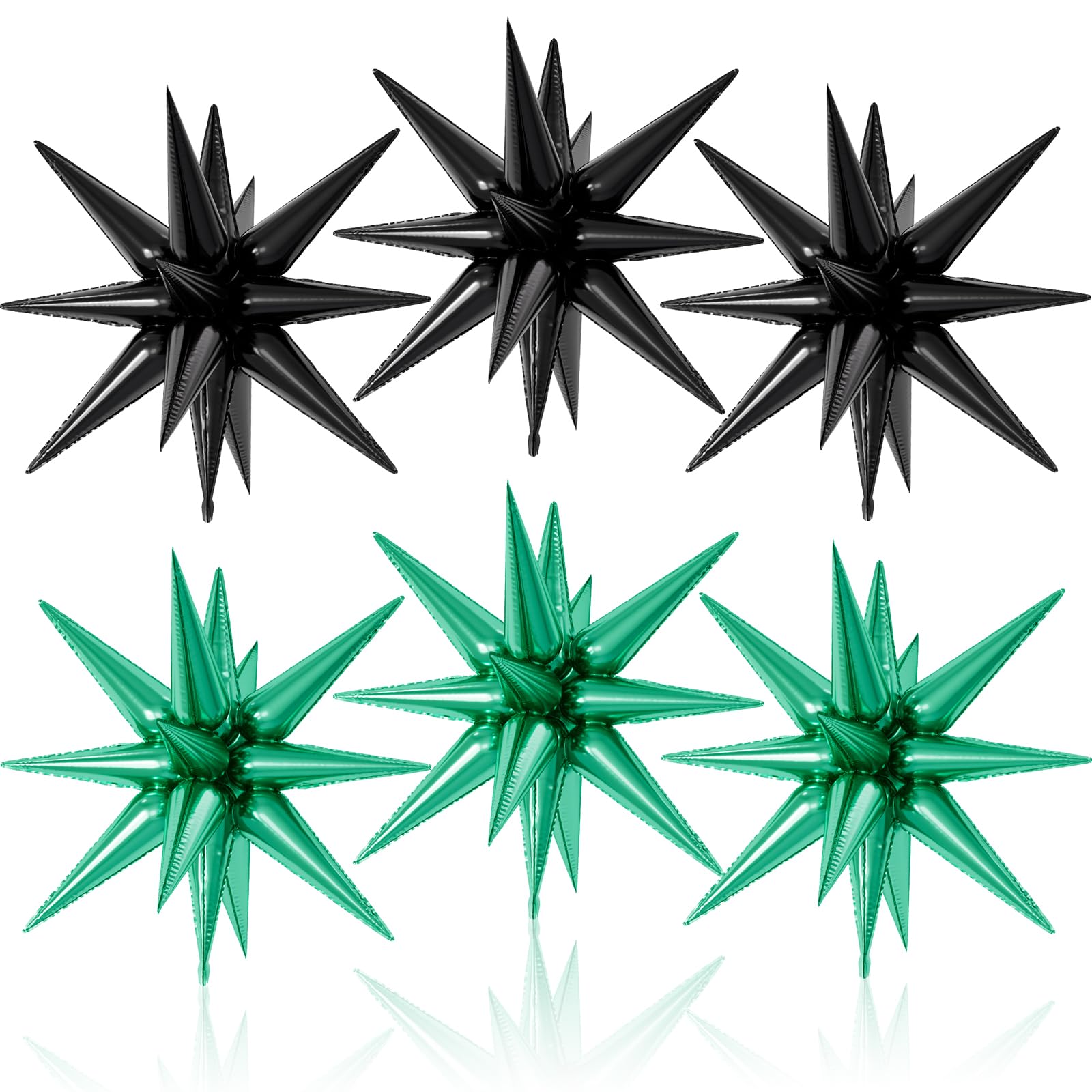 6PCS Star Balloons, 22Inch Large Black Green Star Balloon Explosion Foil Balloons Cone Spike Balloon for Birthday Graduation Wed
