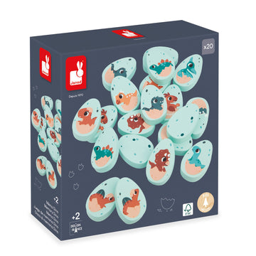 Janod Dino - Dinosaur Memory Game - 20 Wooden Dino Eggs With 10 Prehistoric Pairs - Cooperative Or Competitive Early Learning Game - Ages 2- 5 Years - J05826