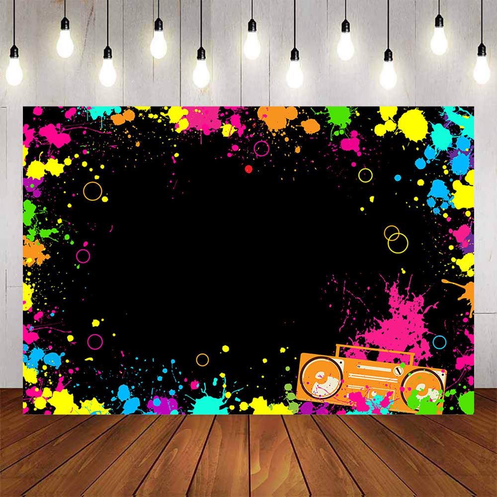 Avezano 8X6Ft Let'S Glow Splatter Photo Background Glow Neon Party Backdrop Blacklight Disco Retro Dance Party Decoration Suppli