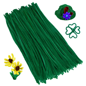 Caydo 300 Pieces Green Pipe Cleaners Craft Supplies Chenille Stems for DIY Craft Projects Christmas Decorations, 6mm x 12inch