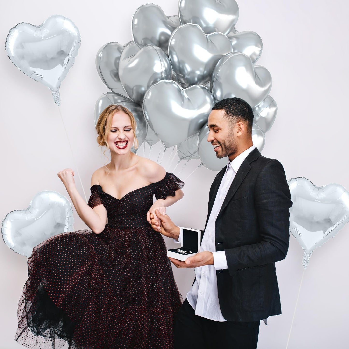 12 Pcs Heart Balloons, 18 inch Silver Heart Shaped Balloons, Big Heart Mylar Helium Balloons, Heart Love Foil Balloons for Weddi