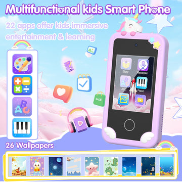Kids Smart Phone for Girls, 2.8'' Touchscreen Play Phone with 32G SD Card, Dual Camera, Puzzle Game, Music Player, Christmas Bir