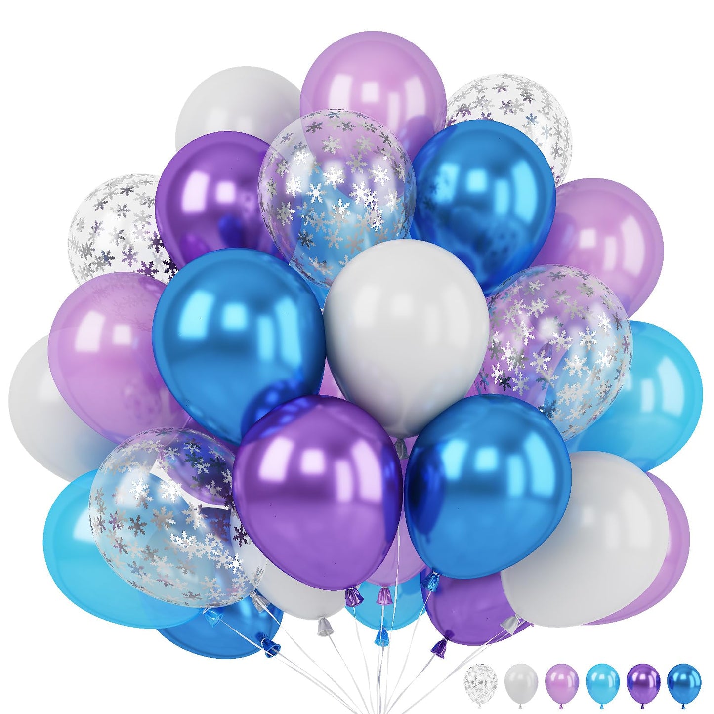 Frozen Balloons Set, 12 Inch Metallic Blue Purple Balloons Snowflake Confetti Latex Balloons Metallic Silver Helium Balloon Gril