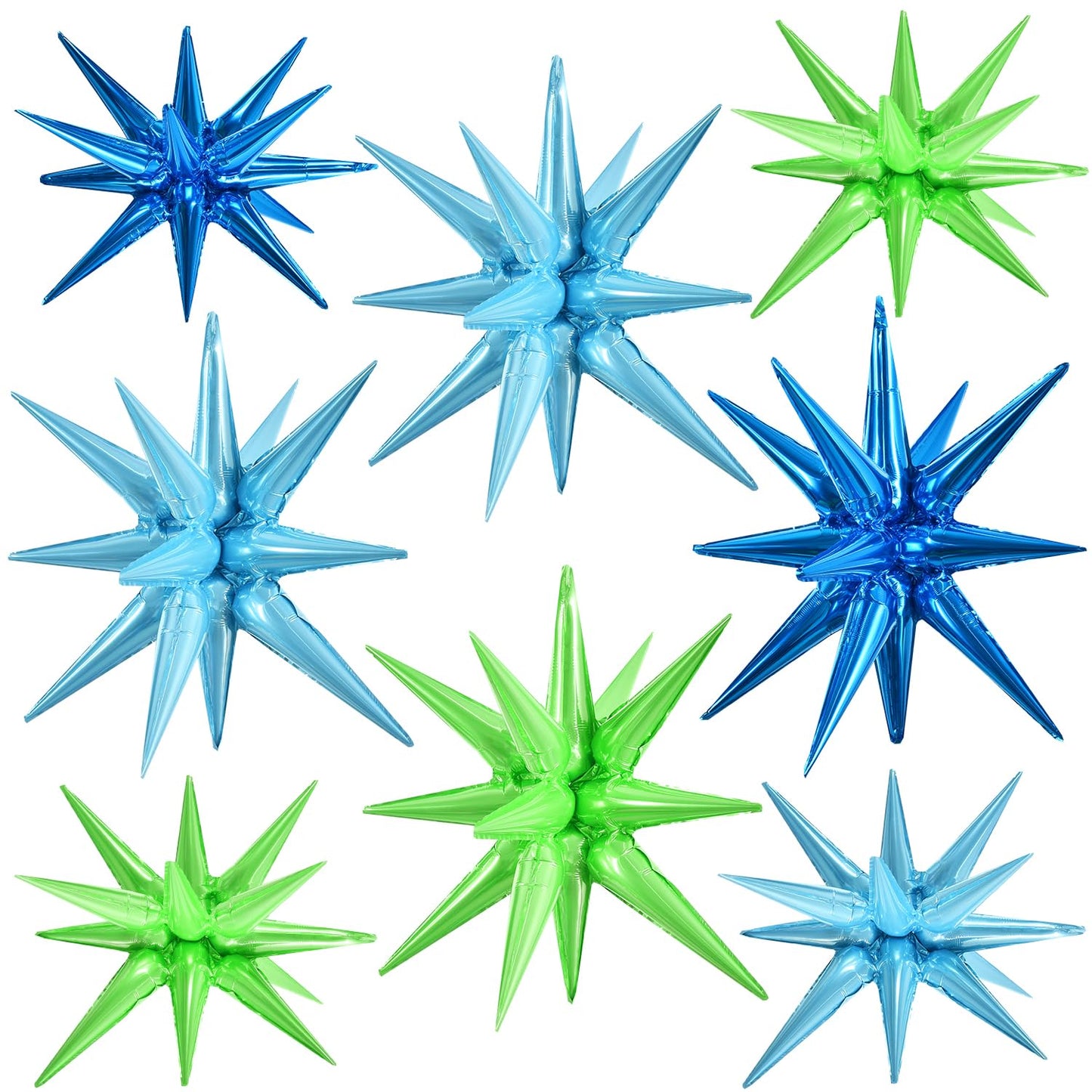 TONIFUL 8 Pcs Blue Green Foil Balloons Large Star Balloons Explosion Star Mylar Balloons for Party Backdrop Christmas New Year B