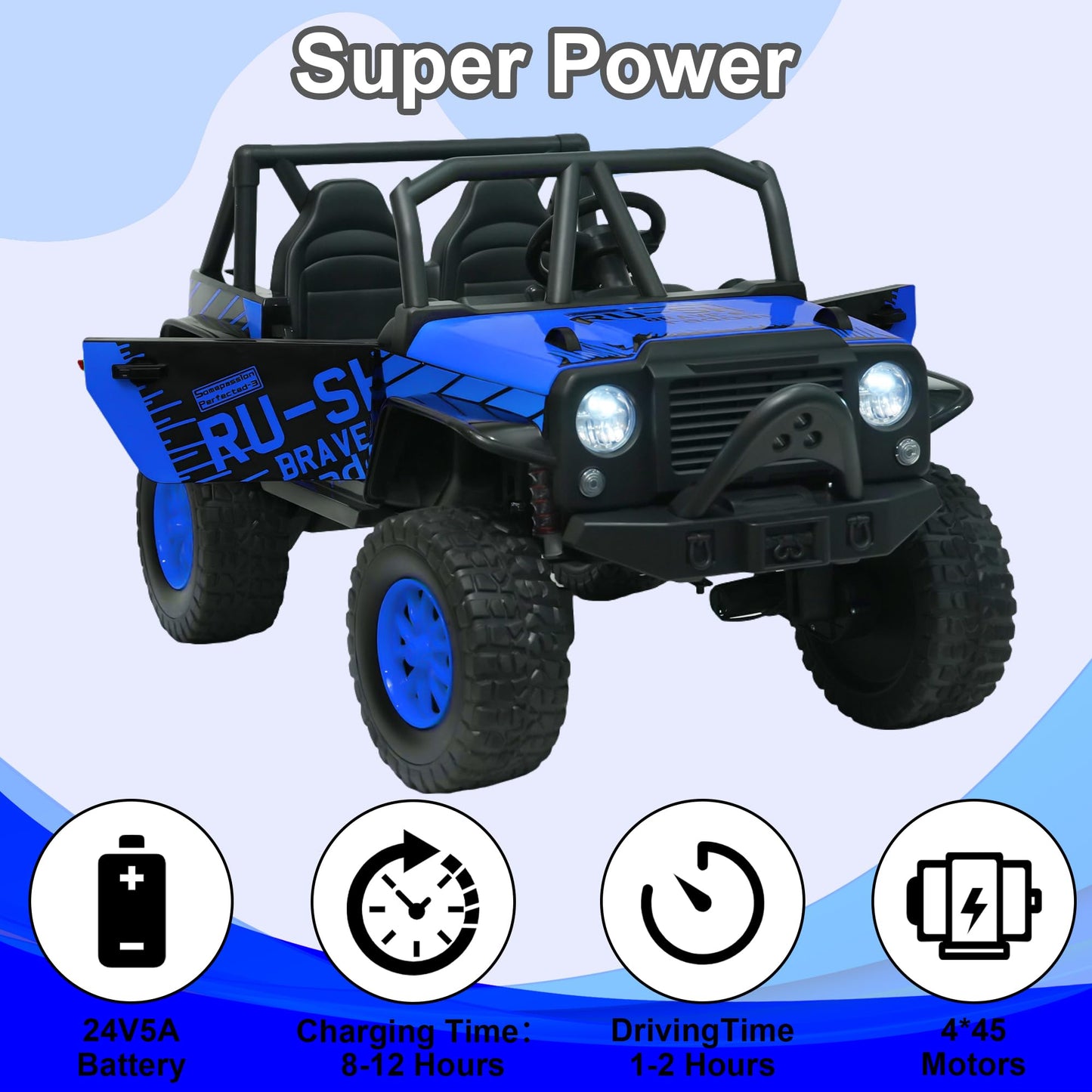 24V 5Ah 2 Seater Power Wheels For Kids, 4Wd Kids' Electric Vehicles With Remote Control For Girls Boys, Utv Ride On Car For Kid,