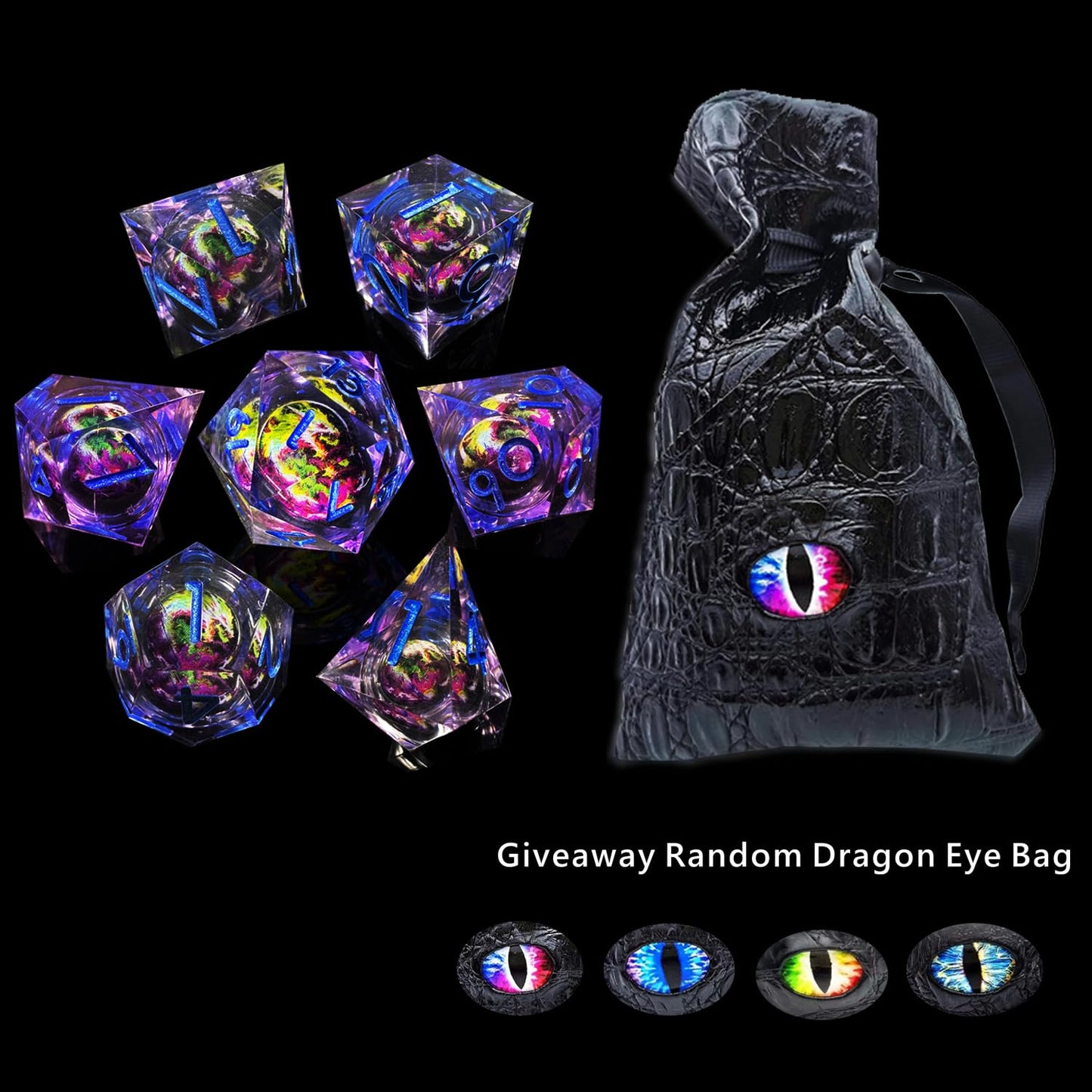 HAOMEJA Resin Dragon DND Dice Set 7 PCS Sharp Edges D&D Dice with Gift Random Dragon Eye Bag Apply to Dungeons and Dragons Role