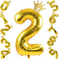 2 Number Crown Foil Balloon Set 32 Inch  Golden Number Balloon with Crown for 2nd Birthday Decoration, Anniversary, Baby Showe 