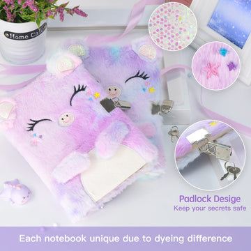 Sicbanna Cat Diary For Girls With Lock And Keys, Kids Journal School Travel Notebook Gift Set For Writing And Drawing, Secret Diary With Multicolored Pen Stickers Purse Bracelet