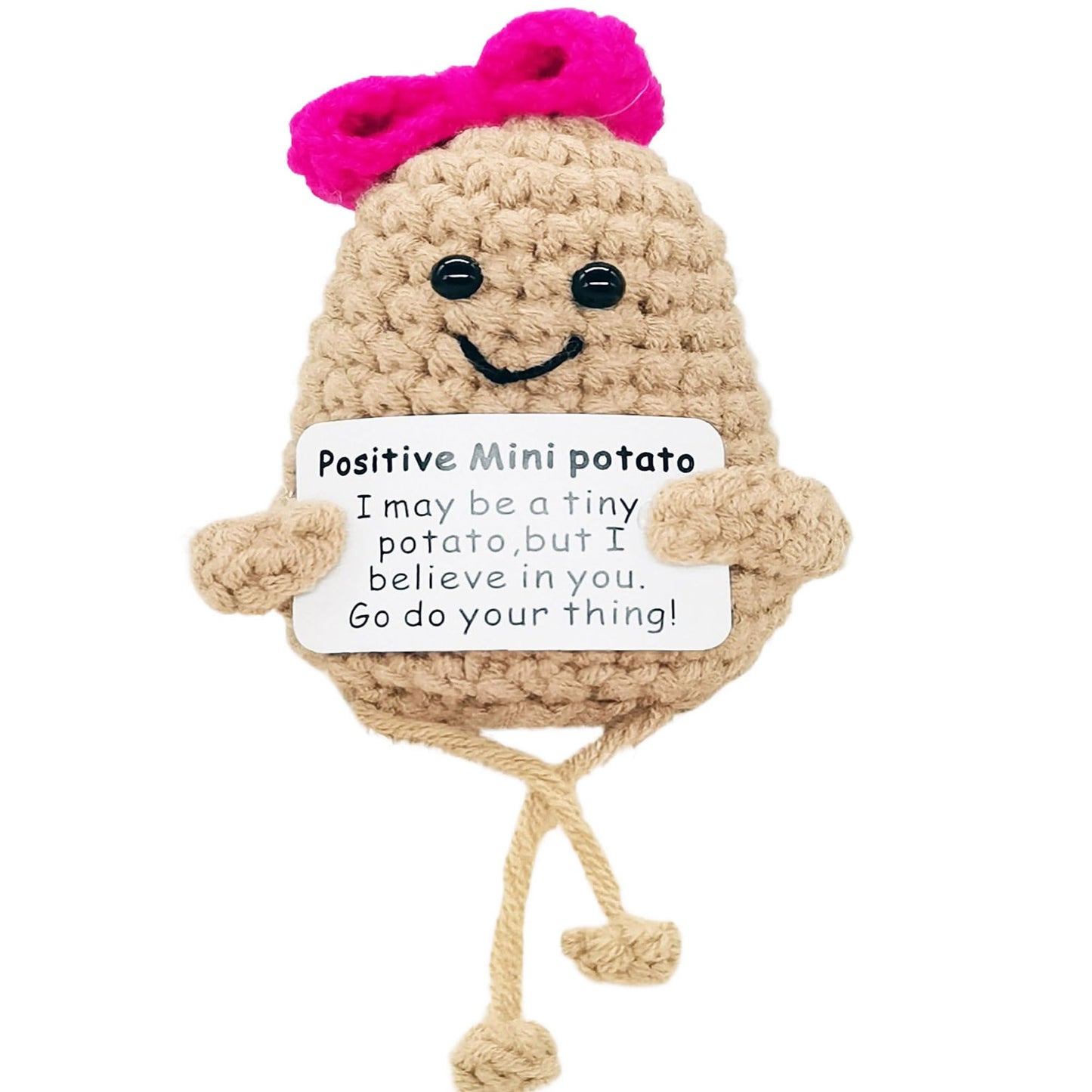 Qyqkfly 1 Pcs Positive Mini Funny Potato Holding Card Crochet Easter Birthday Christmas Mom Dad Sister Friend Wife Husband Colleauge College Students Coworkes Cheer Up Gift Decor