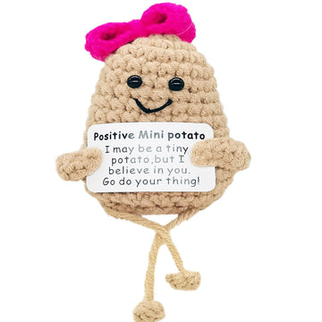 Qyqkfly 1 Pcs Positive Mini Funny Potato Holding Card Crochet Easter Birthday Christmas Mom Dad Sister Friend Wife Husband Colleauge College Students Coworkes Cheer Up Gift Decor
