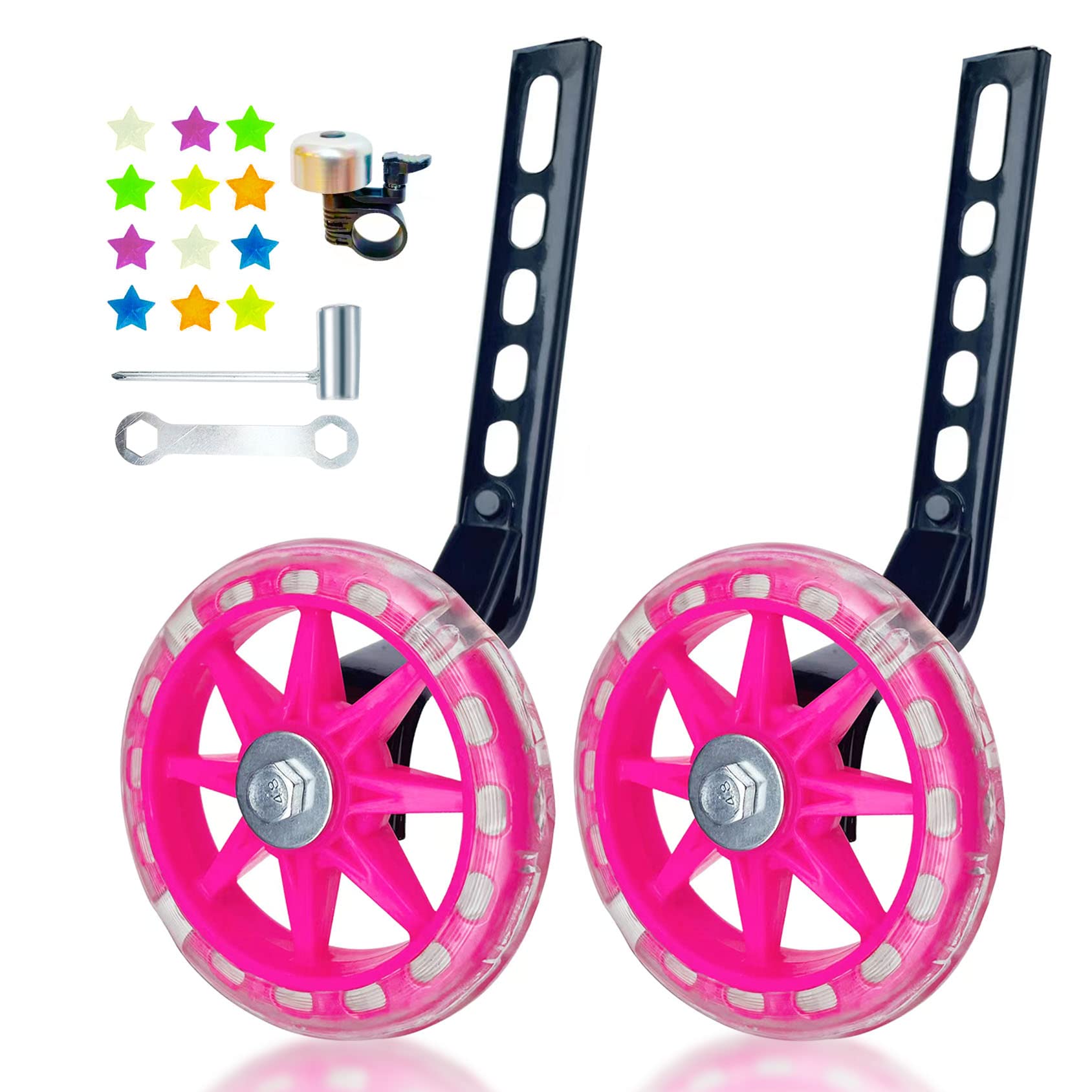 Ddjkcz Training Wheels For Kids Bicycle,Flash Mute Big Wheel Compatible For 12 14 16 18 20 Inch Single Speed Bike (Rose)
