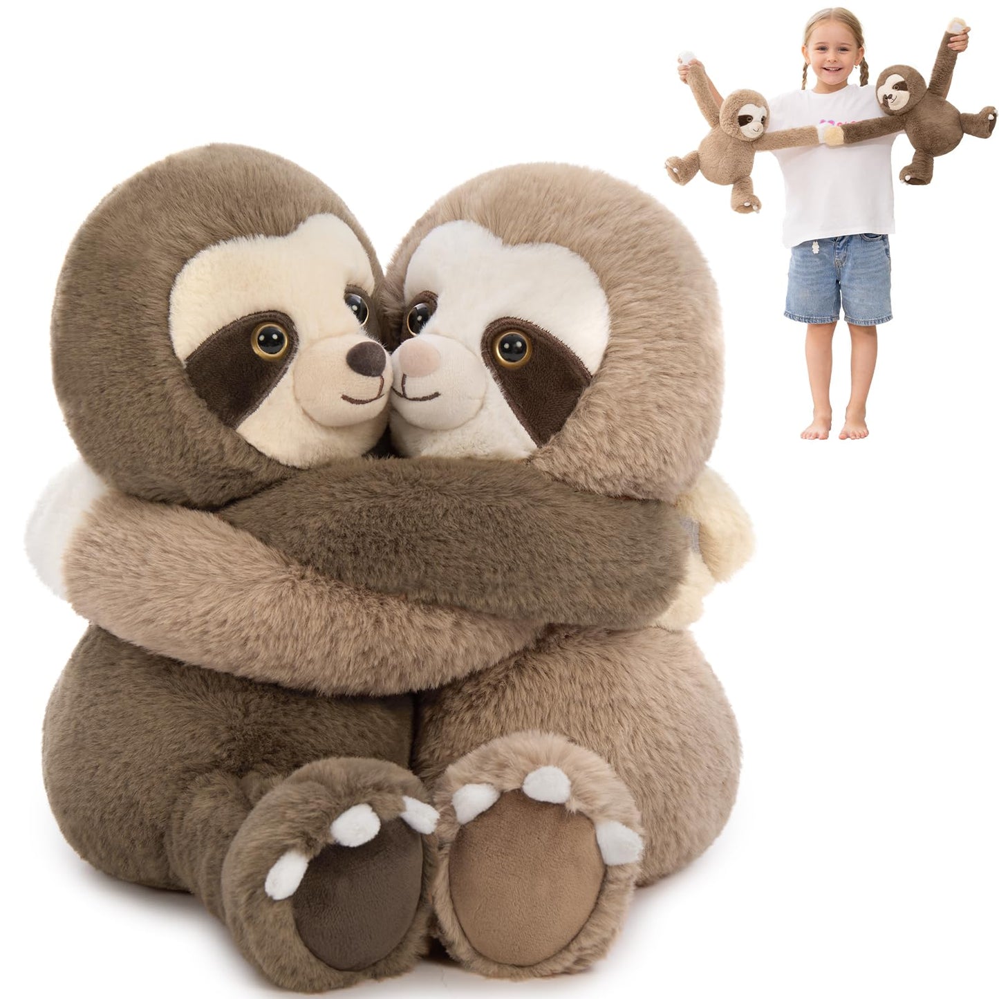 MorisMos Sloth Stuffed Animals Duo  Freezable & Microwavable Stuffed Animals for Warmth  Long-Arms Hugging Plush Sloth Toys for Kid Wife Twins Birthday Gift Christmas Decor