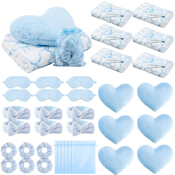 Fanfanwin 36 Pcs Sleepover Party Supplies for Girls Throw Blanket Spa Headband Heart Pillows Scrunchies Sleep Eye Mask Organza B