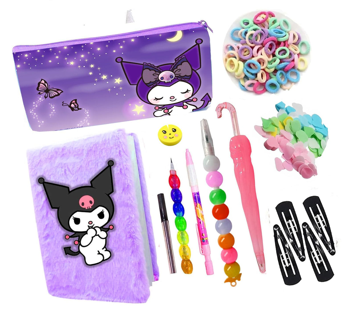 Krisus 10Pcs Kuromi Stationery Kit For Girls Purple Kuromi School Stationeries Combo For Girls DiaryPencil Pouch, Pencils, Pens