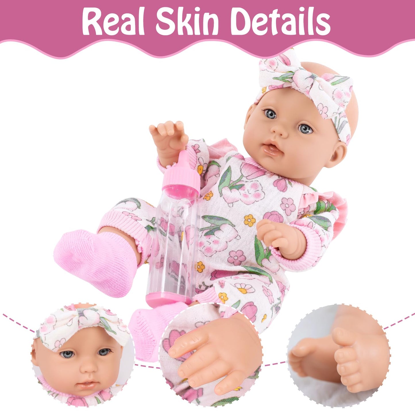 Uzidbto 12'' Girl Baby Dolls With Doll Clothes And Accessories,First Baby Doll Playset Includes Feeding Bottle,Pacifier Gift Ide