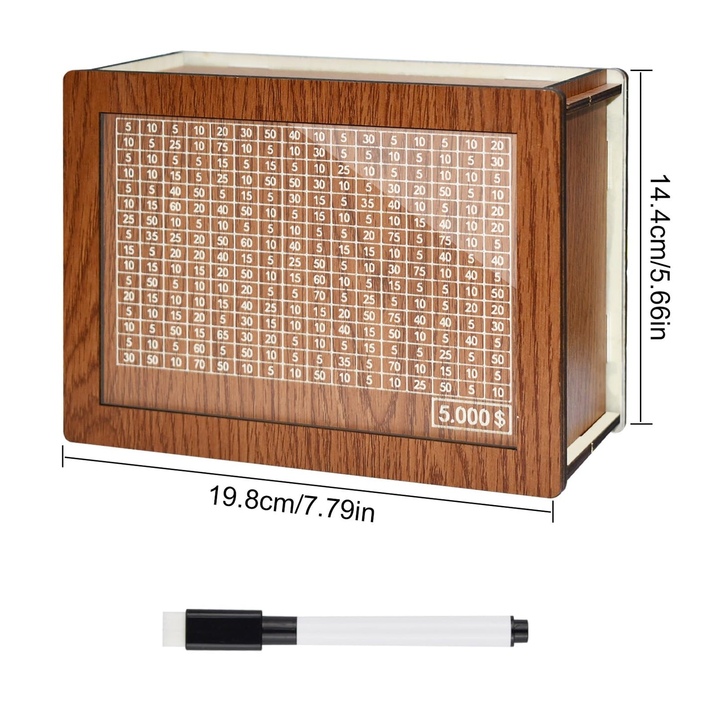 Kendyy Wooden Piggy Bank For Adults, Countdown Cash Vault With Money Target And Numbers, Cash Savings Challenge Box For Kids, Retro Cash Saver Money Box For Boys & Girls (Brown Moon, $5000)