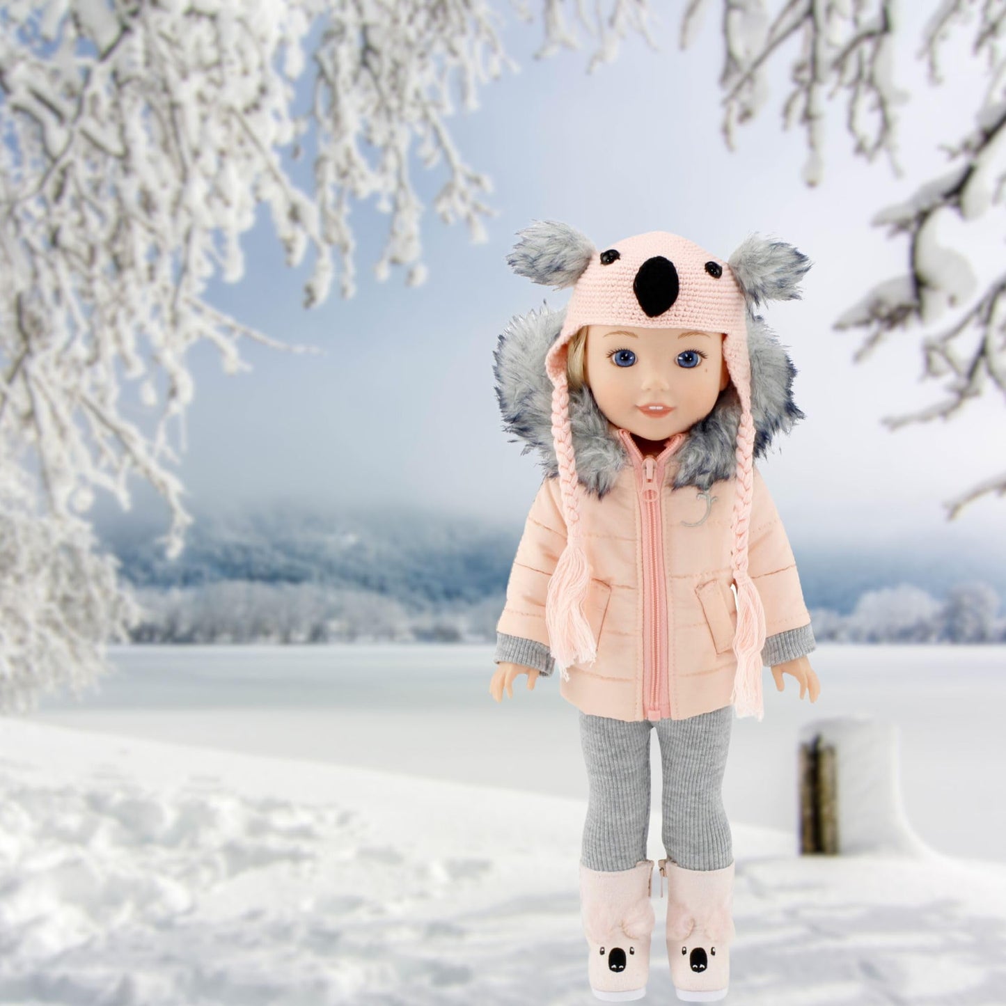 Emily Rose 14 Inch Doll 4-Pc Winter Snow Coat Jacket Outdoor Koala Outfit, Includes Adorable Knit Hat And 14' Doll Boots Accessories | Compatible With Wellie Wishers Dolls