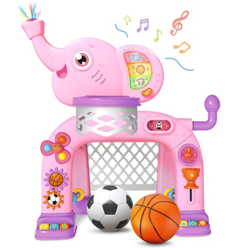 Shemira Toddler Basketball Hoop & Soccer Goal Activity Center Toys With Light & Music,Elephant Toddlers Musical Toys Gift, Baby 
