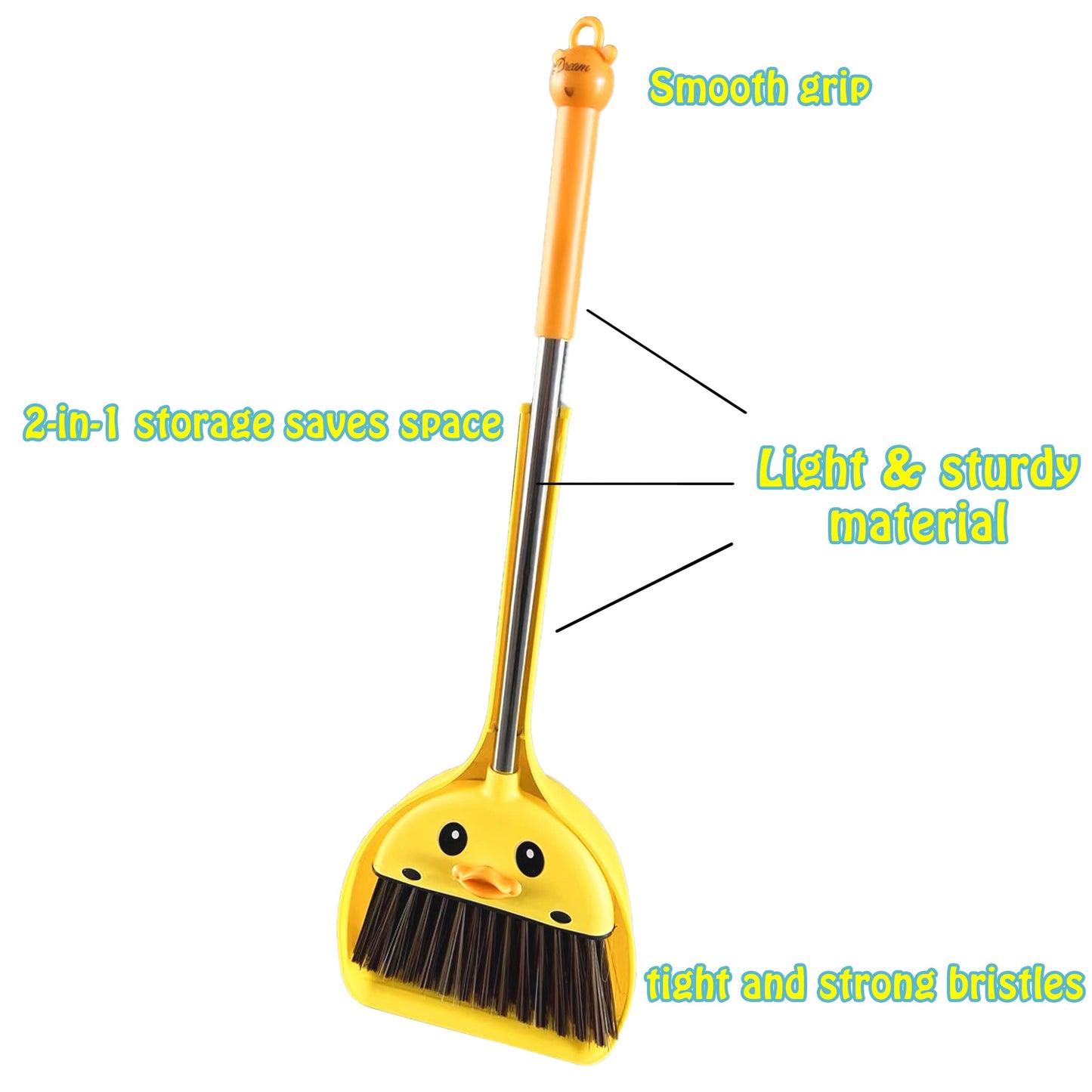 Vipamz Mini Broom And Dustpan Set For Kids - Cute Yellow Duck For Girls & Boys - Toddler Broom Set For Household Cleaning And Pr