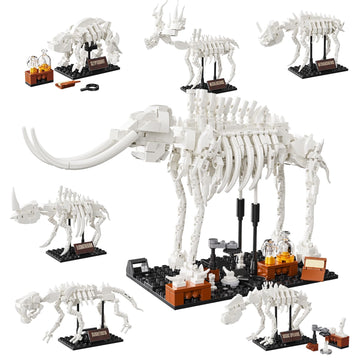 6 In 1 Fossil Building Kit, Compatible With Lego Dinosaur Natural History Museum, 6 Prehistoric Beasts In 1 Mammoth Building Set